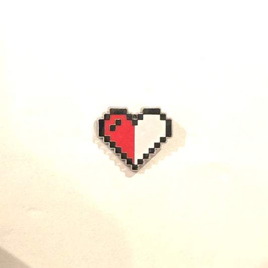 Half Red Half White Pixel Heart Mini Filler Enamel Pin