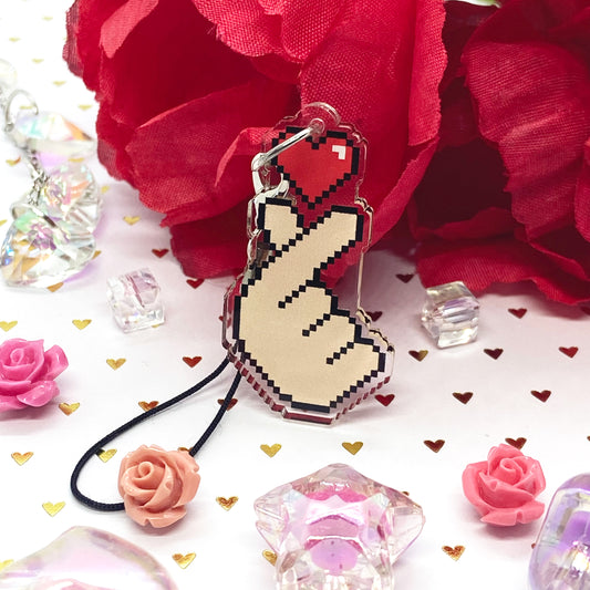 Finger Heart Acrylic Charm Ollybits Pixel Art